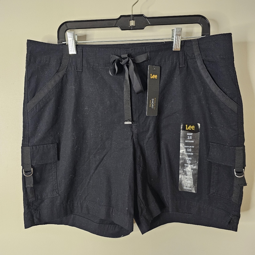 Lee Women's Regular fit walking shorts in black with cargo pockets.